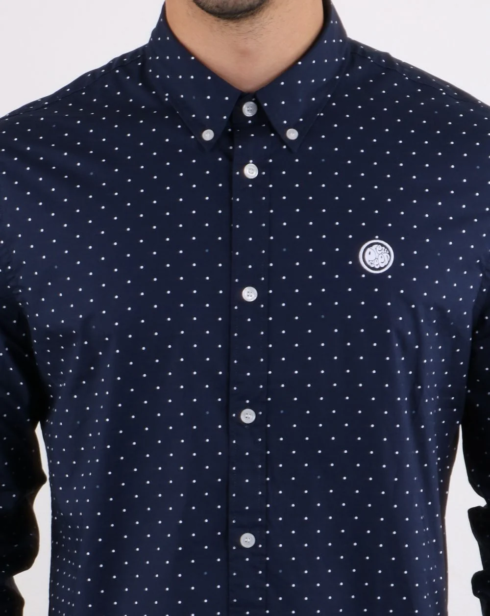 Pretty Green Horlock Long Sleeved Polka Dot Shirt Navy - Image 4
