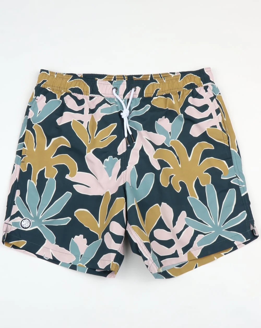 Pretty Green Leaf Print Swim Shorts Navy