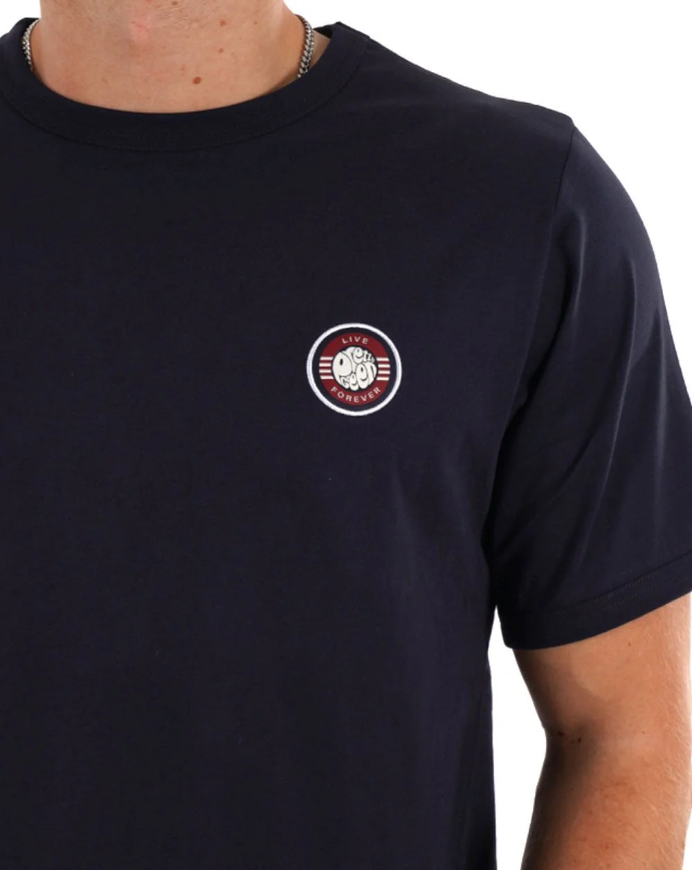 Pretty Green Live Forever Badge T Shirt Navy - Image 2