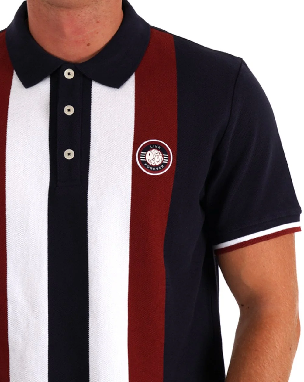 Pretty Green Live Forever Engineered Stripe Polo Navy - Image 2