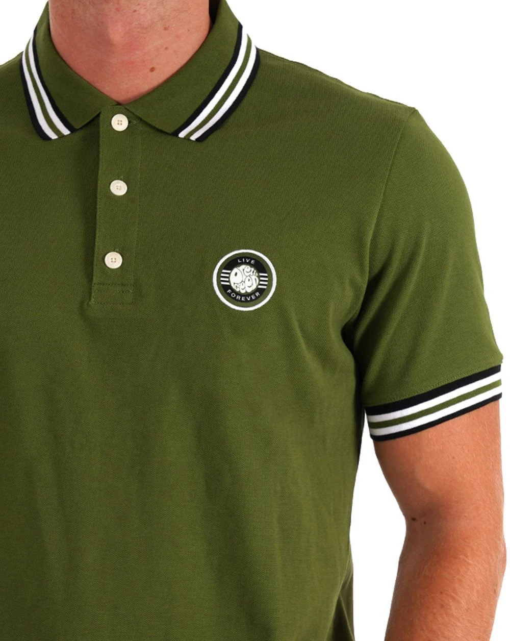 Pretty Green Live Forever Tipped Polo Green - Image 2