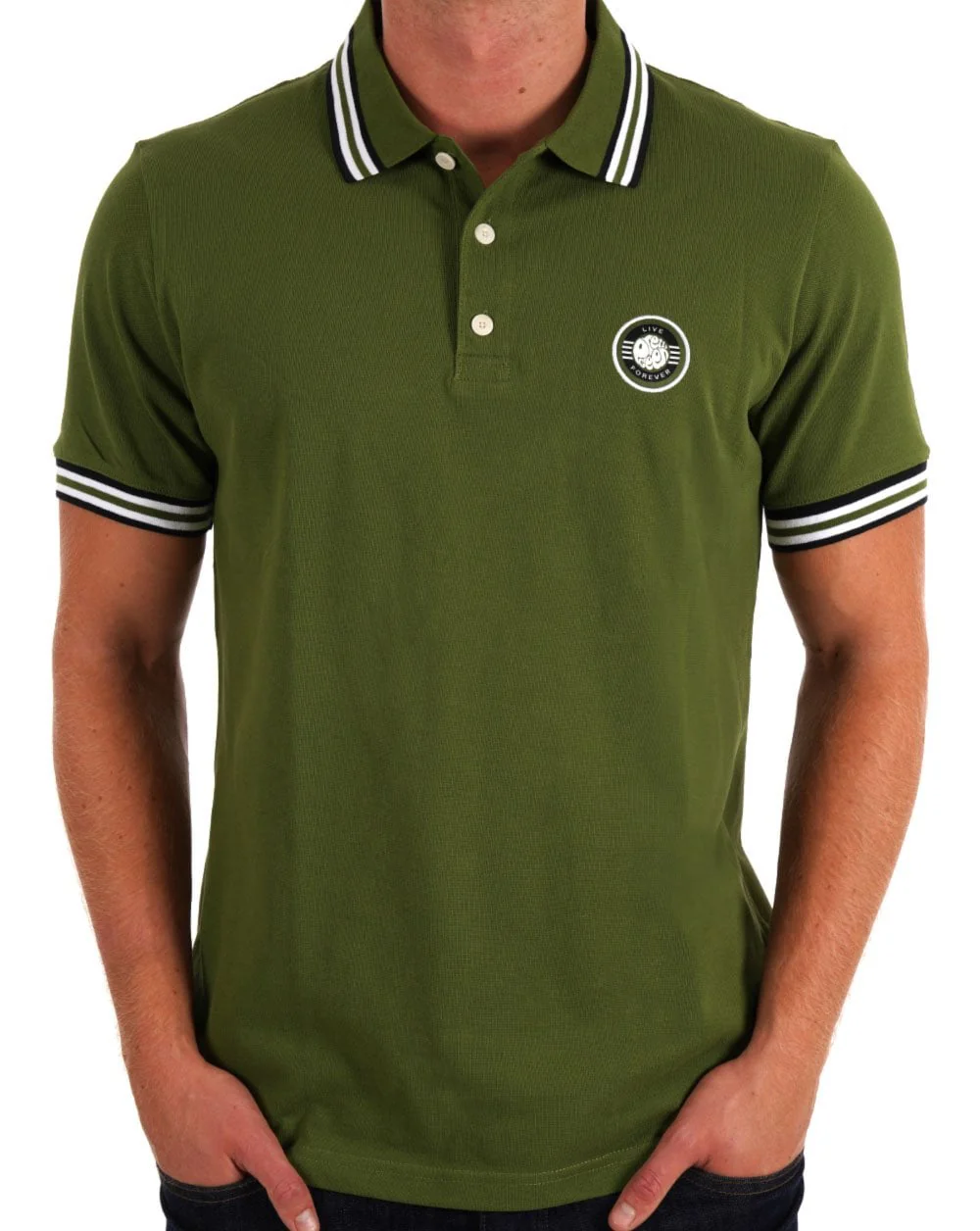 Pretty Green Live Forever Tipped Polo Green - Image 3
