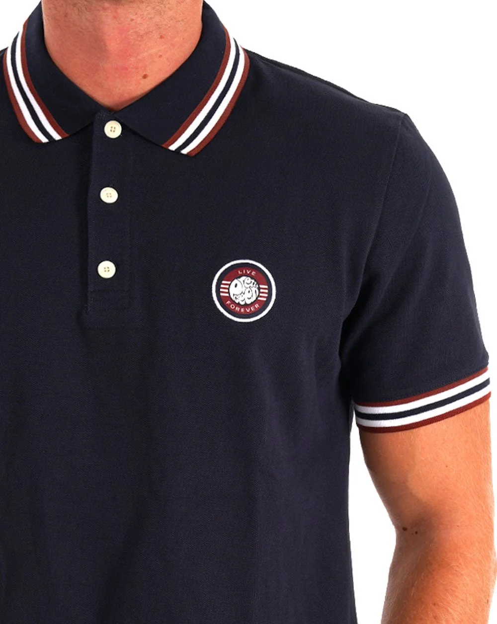 Pretty Green Live Forever Tipped Polo Navy - Image 2