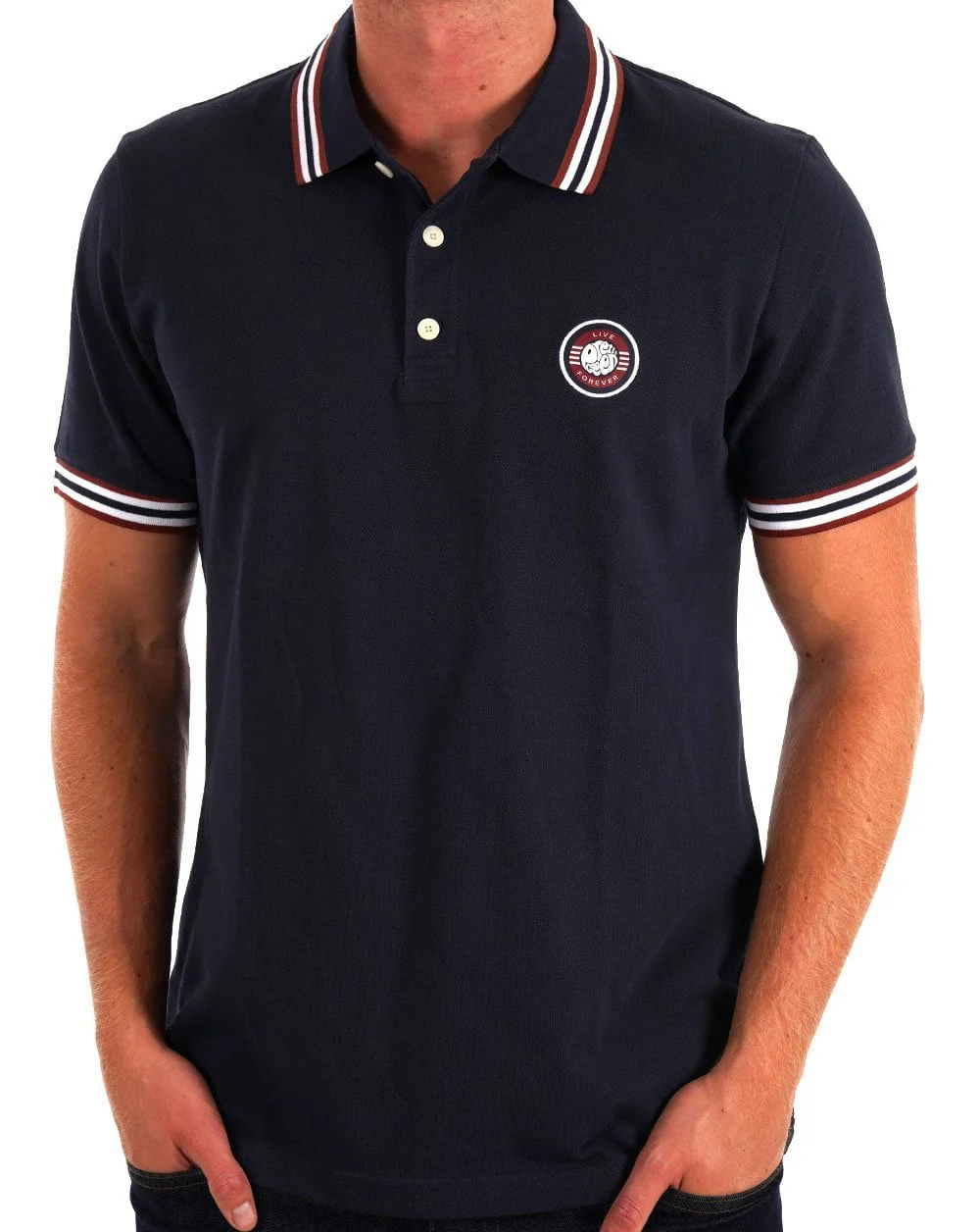 Pretty Green Live Forever Tipped Polo Navy - Image 3