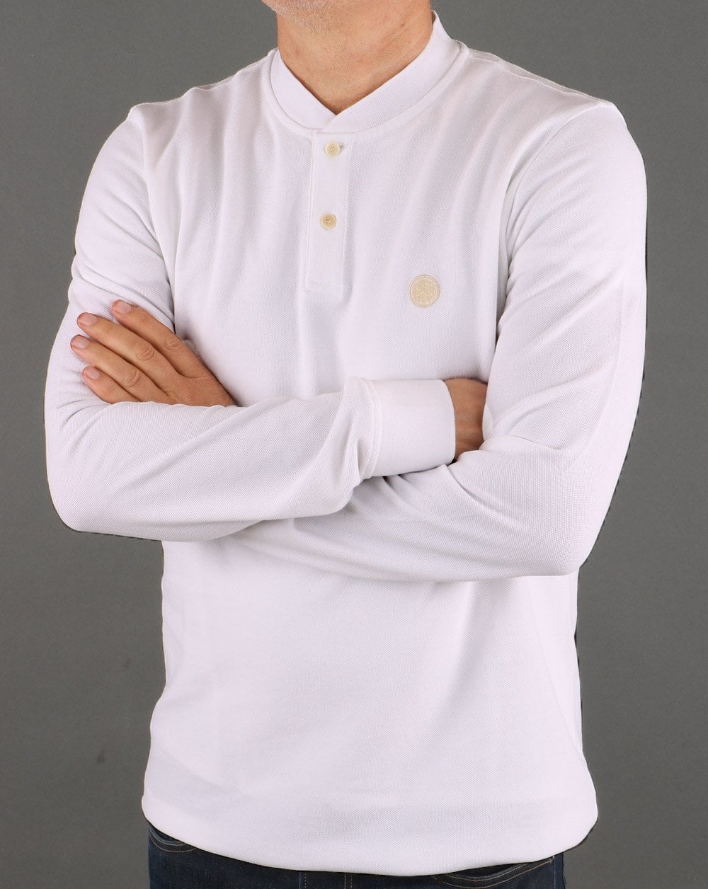 Pretty Green Long Sleeve Bomber Polo White - Image 2
