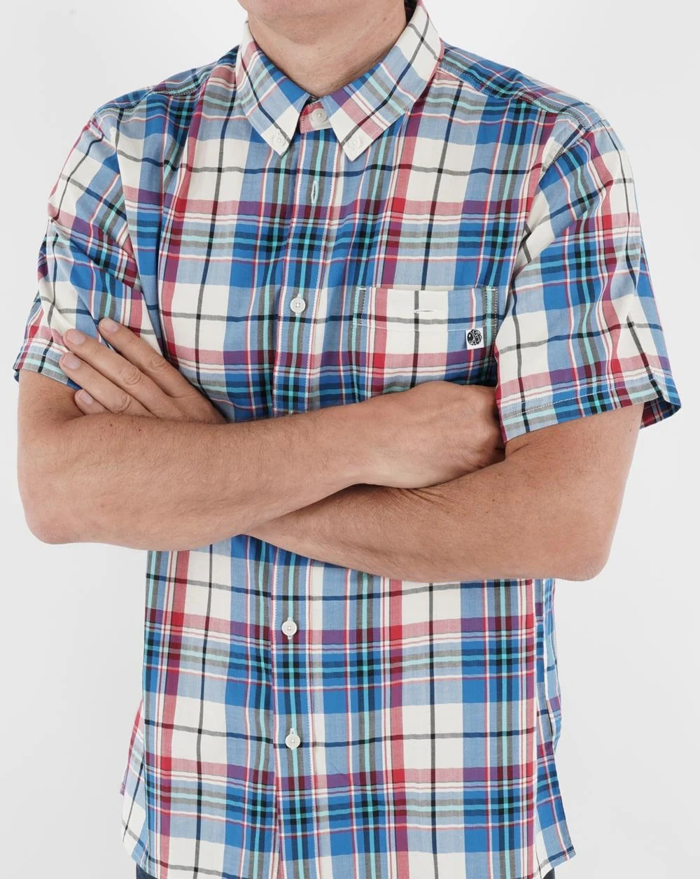 Pretty Green Madras Check Short Sleeve Shirt Stone - Image 3