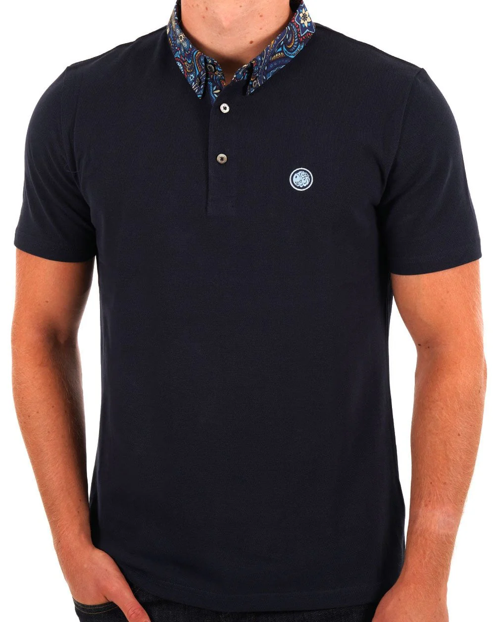 Pretty Green Marriot Paisley Collar Polo Navy - Image 3