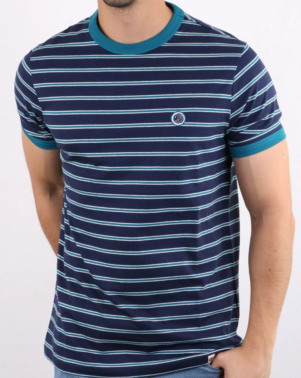 Pretty Green Martell Striped T-shirt Navy - Image 2