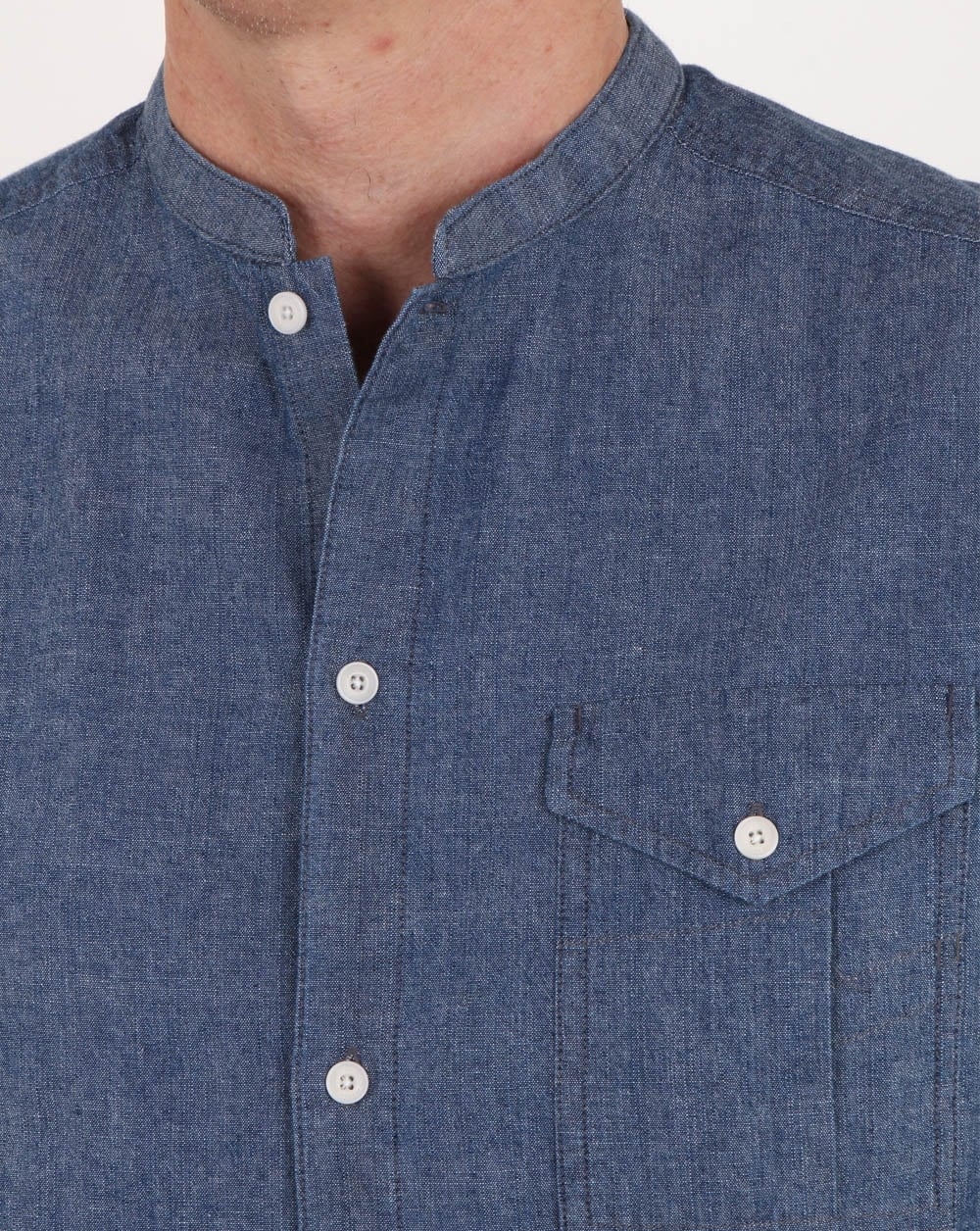 Pretty Green Nightingale Collarless Shirt Indigo - Image 2