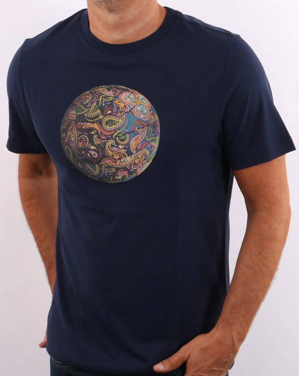 Pretty Green Paisley Football T-shirt Navy - Image 3