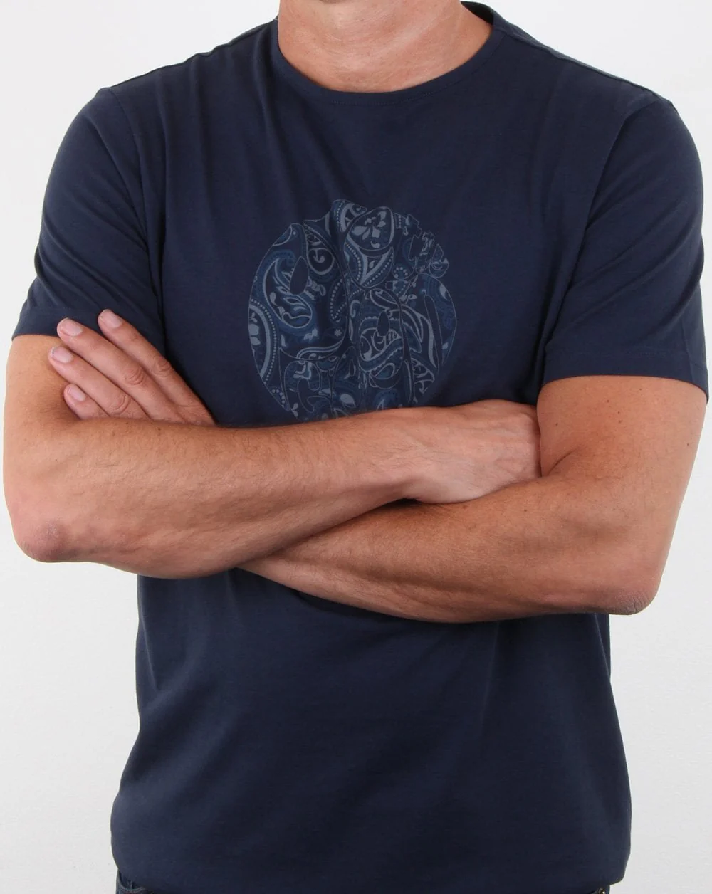 Pretty Green Paisley Logo T Shirt Navy Tonal - Image 3
