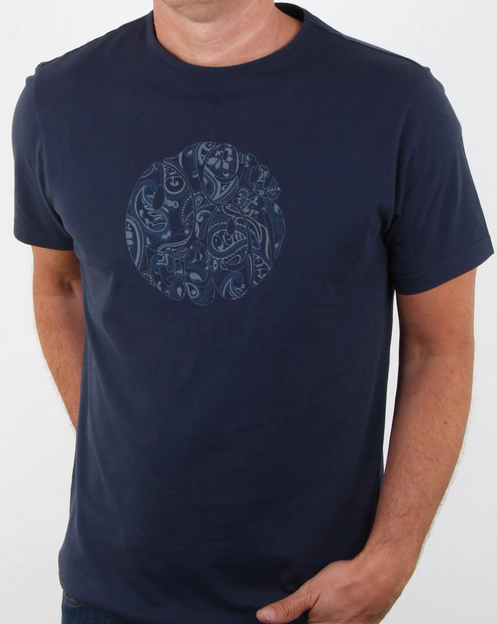 Pretty Green Paisley Logo T Shirt Navy Tonal - Image 4