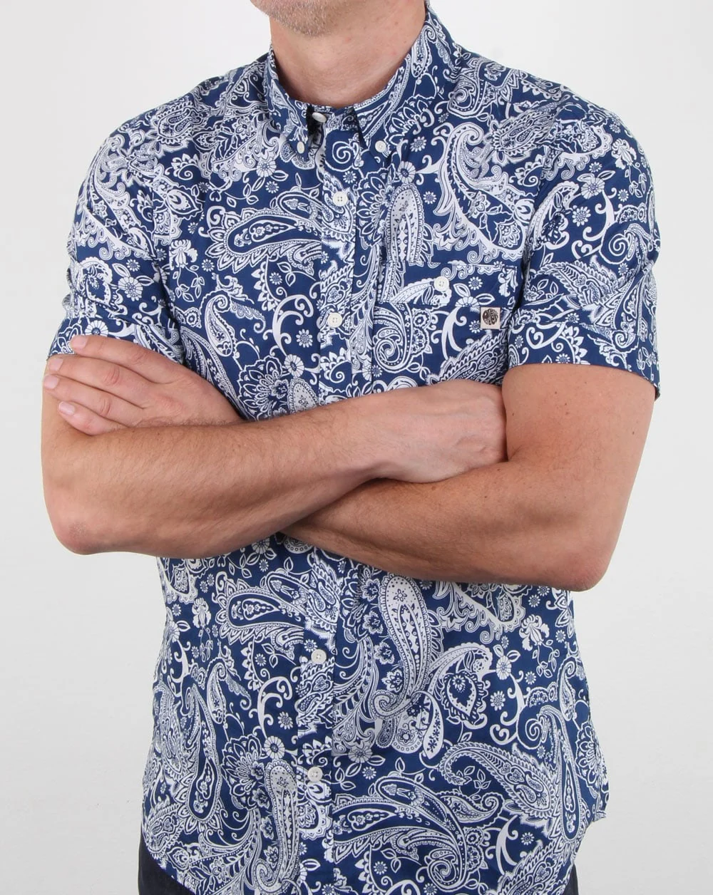 Pretty Green Payton Paisley Shirt Navy - Image 3