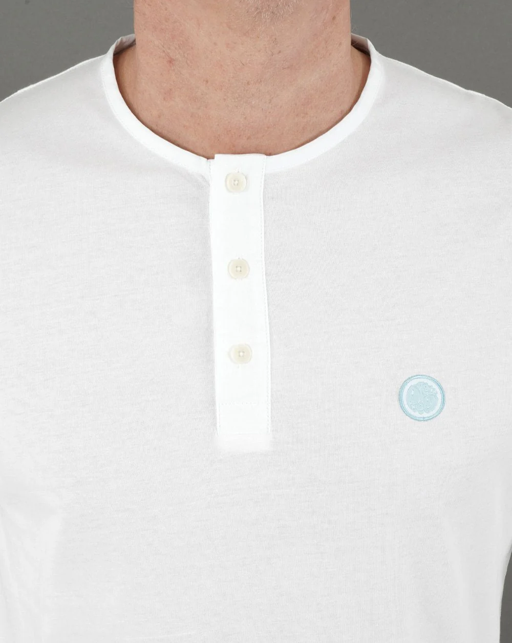 Pretty Green Poplin Grandad LS T-shirt White - Image 2