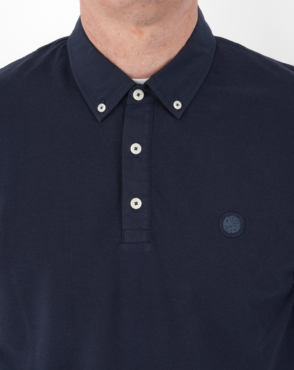 Pretty Green Poplin Long Sleeve Polo Navy - Image 2