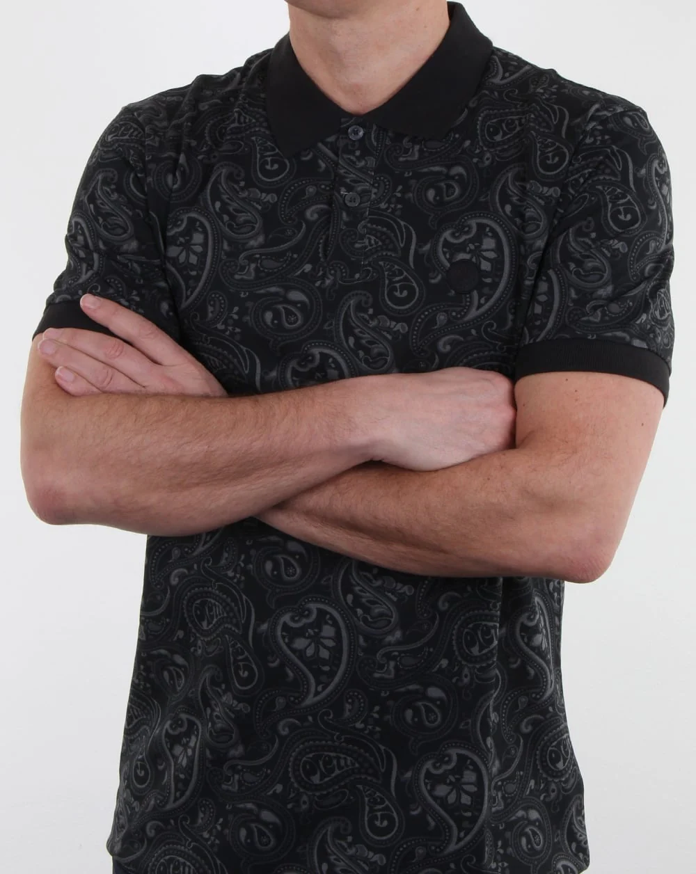 Pretty Green Ranson Paisley Polo Shirt Black Paisley - Image 3