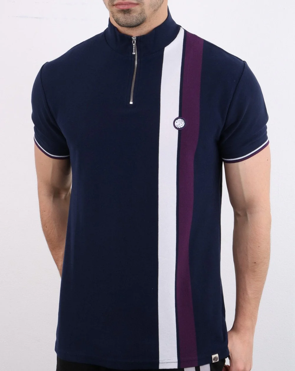 Pretty Green Retro Qtr Zip Top Navy - Image 3