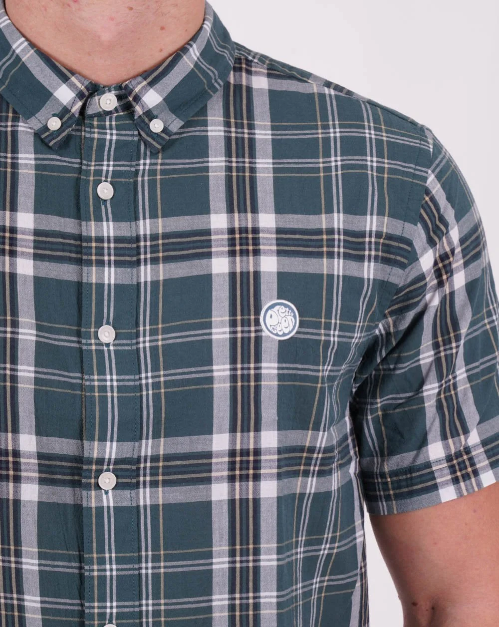 Pretty Green Ribera SS Check Shirt Green - Image 2