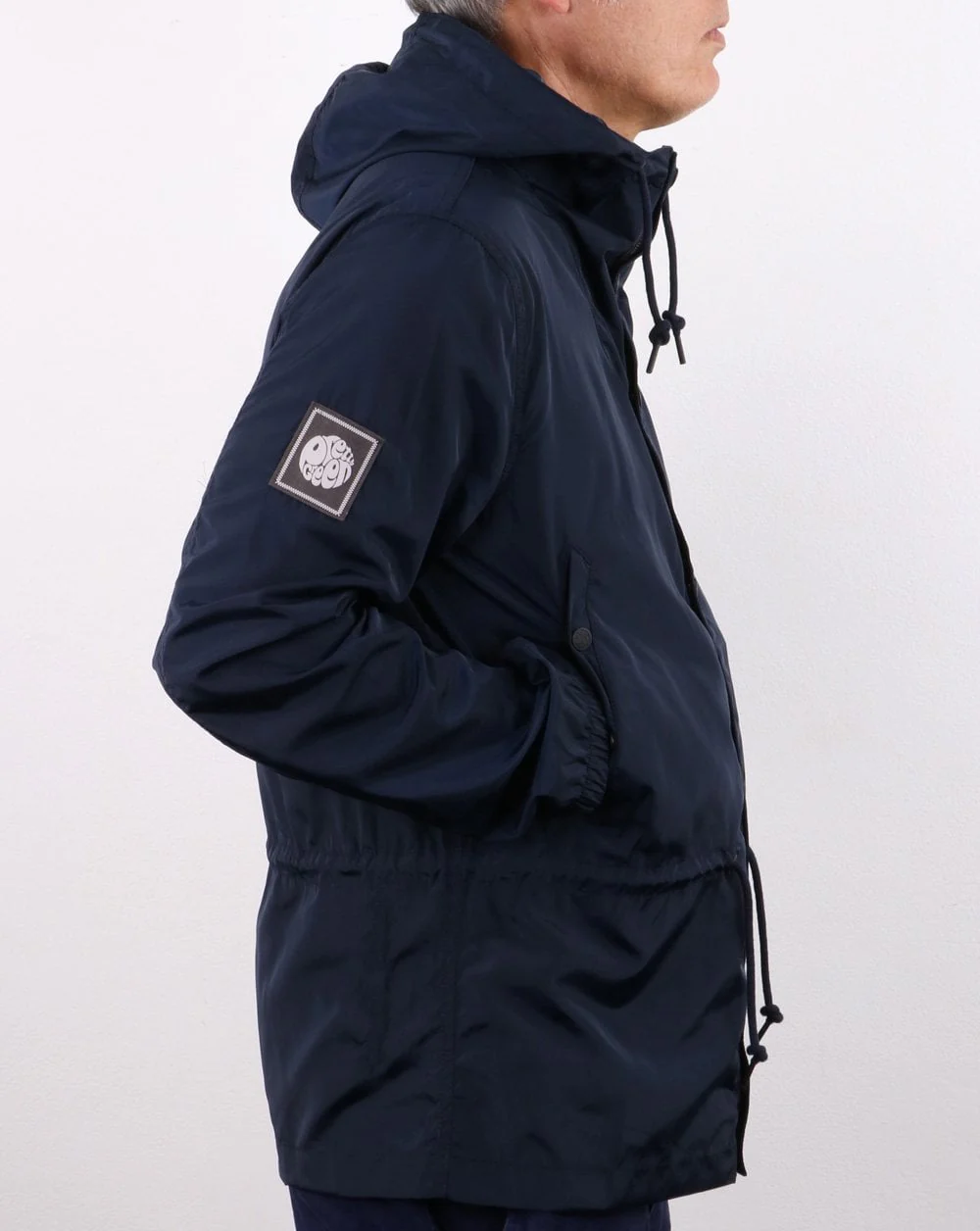 Pretty Green Ridley Zip Through Nylon Hooded Jacket Navy - Image 2