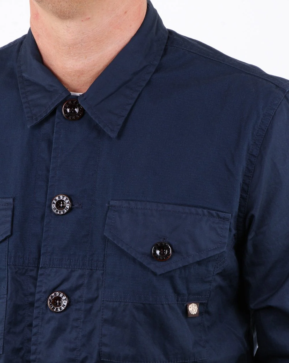 Pretty Green Robinia Long Sleeve Overshirt Navy - Image 2