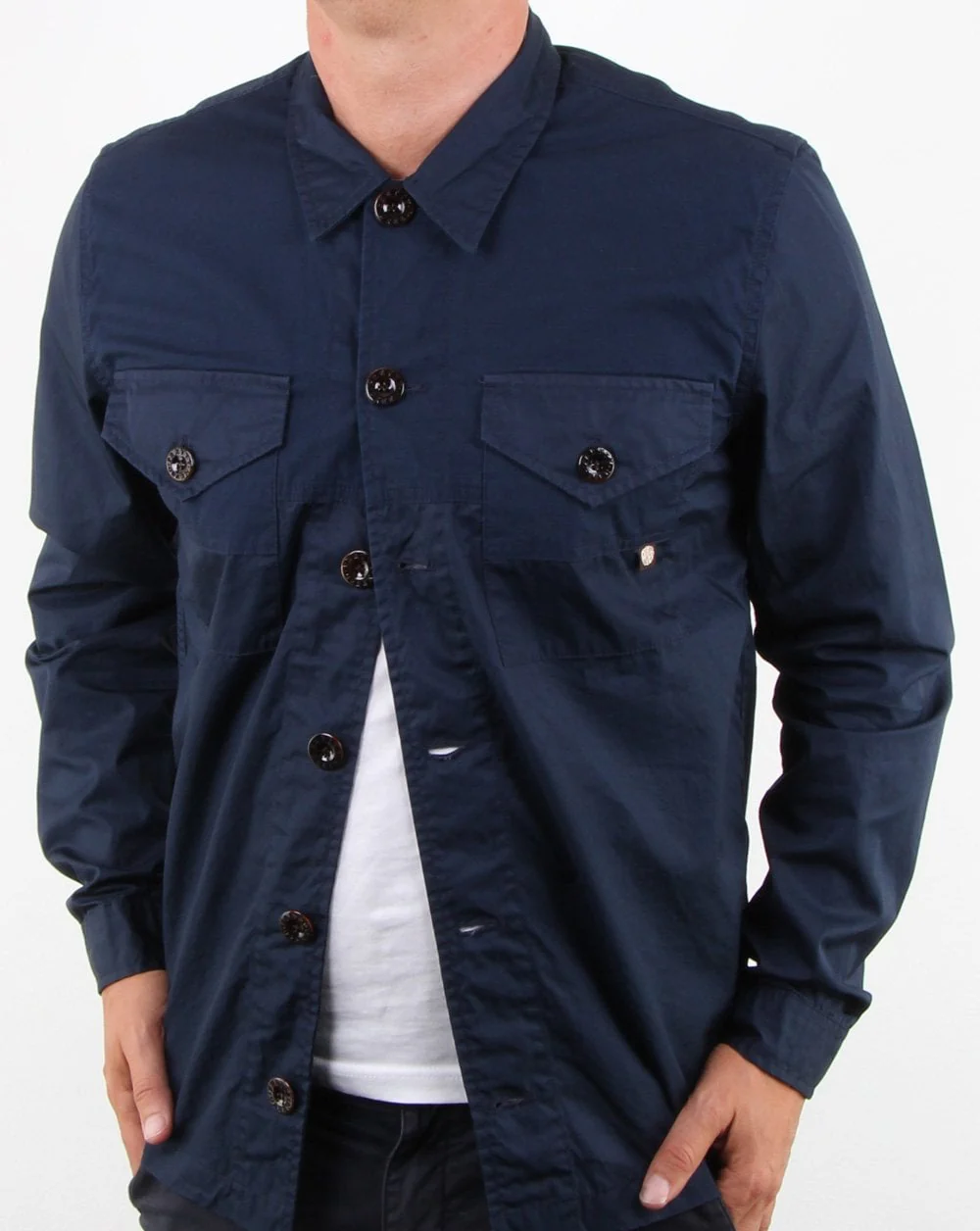 Pretty Green Robinia Long Sleeve Overshirt Navy - Image 4