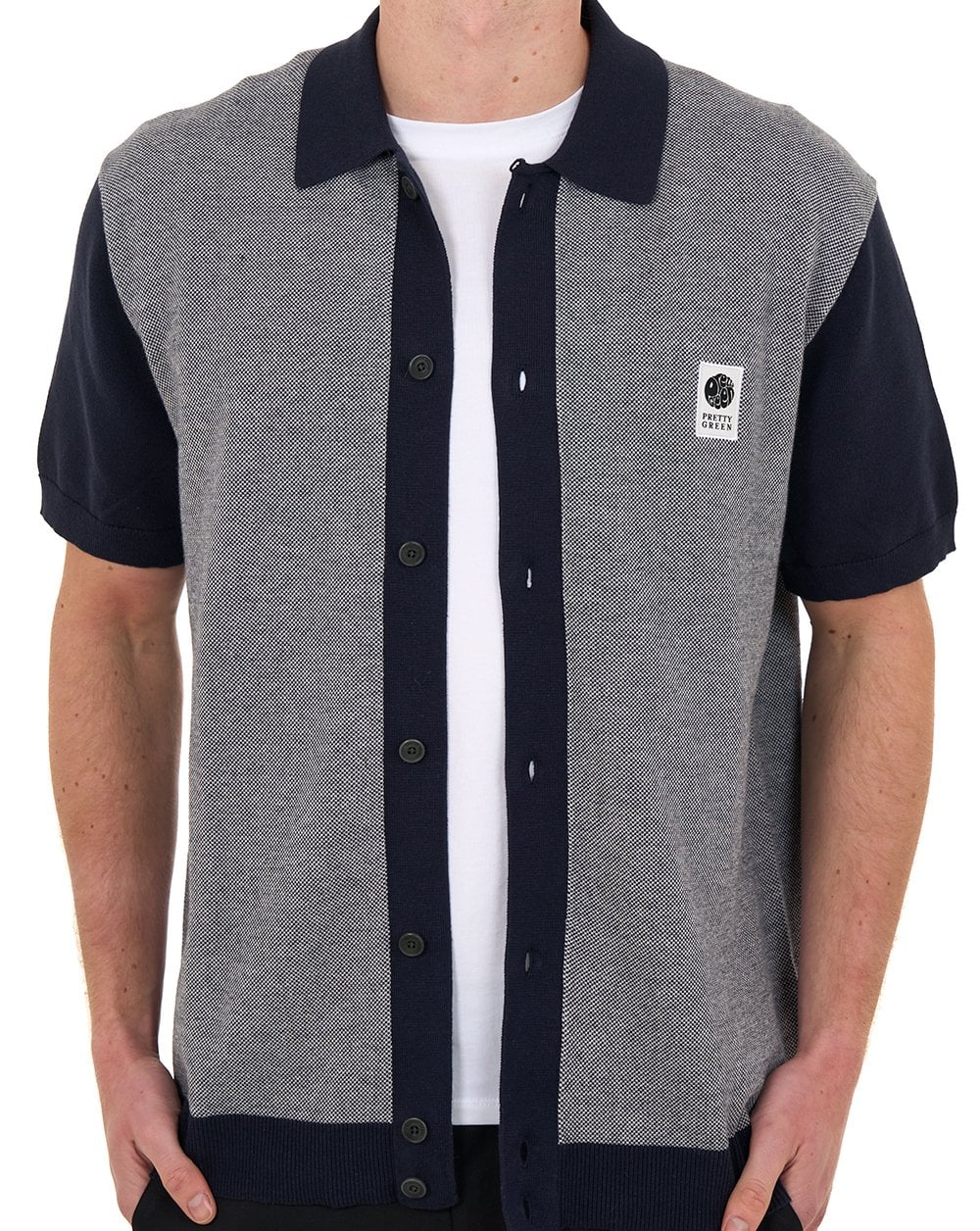 Pretty Green Roxy Knit Short Sleeve Shirt Grey/Navy - Image 3