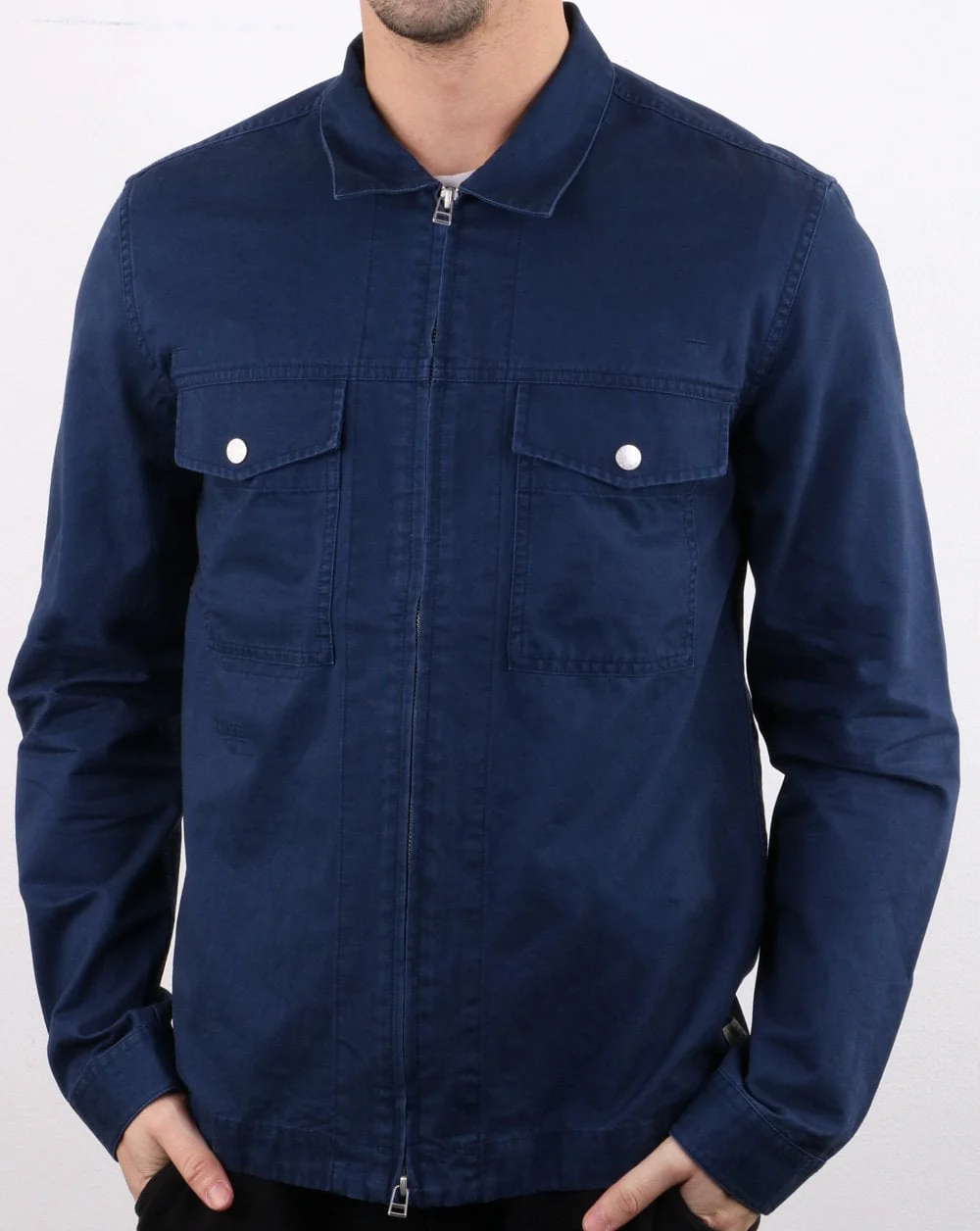 Pretty Green Section Zip Front Overshirt Navy
