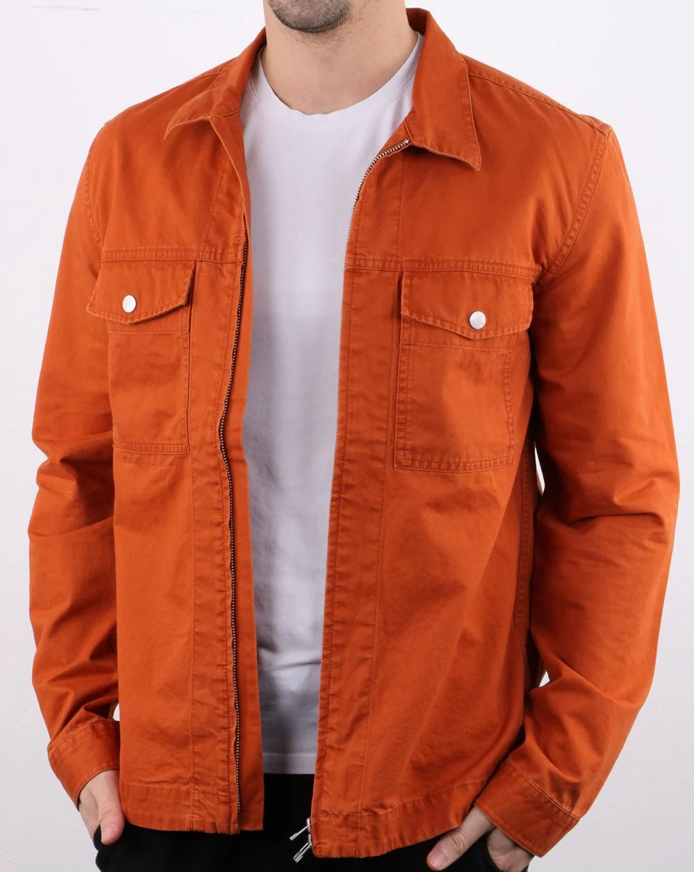 Pretty Green Section Zip Front Overshirt Orange - Image 2