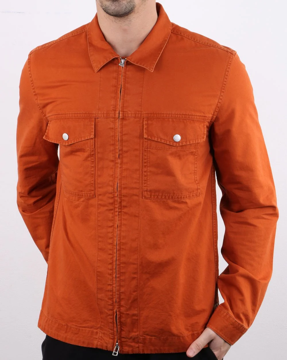 Pretty Green Section Zip Front Overshirt Orange - Image 4