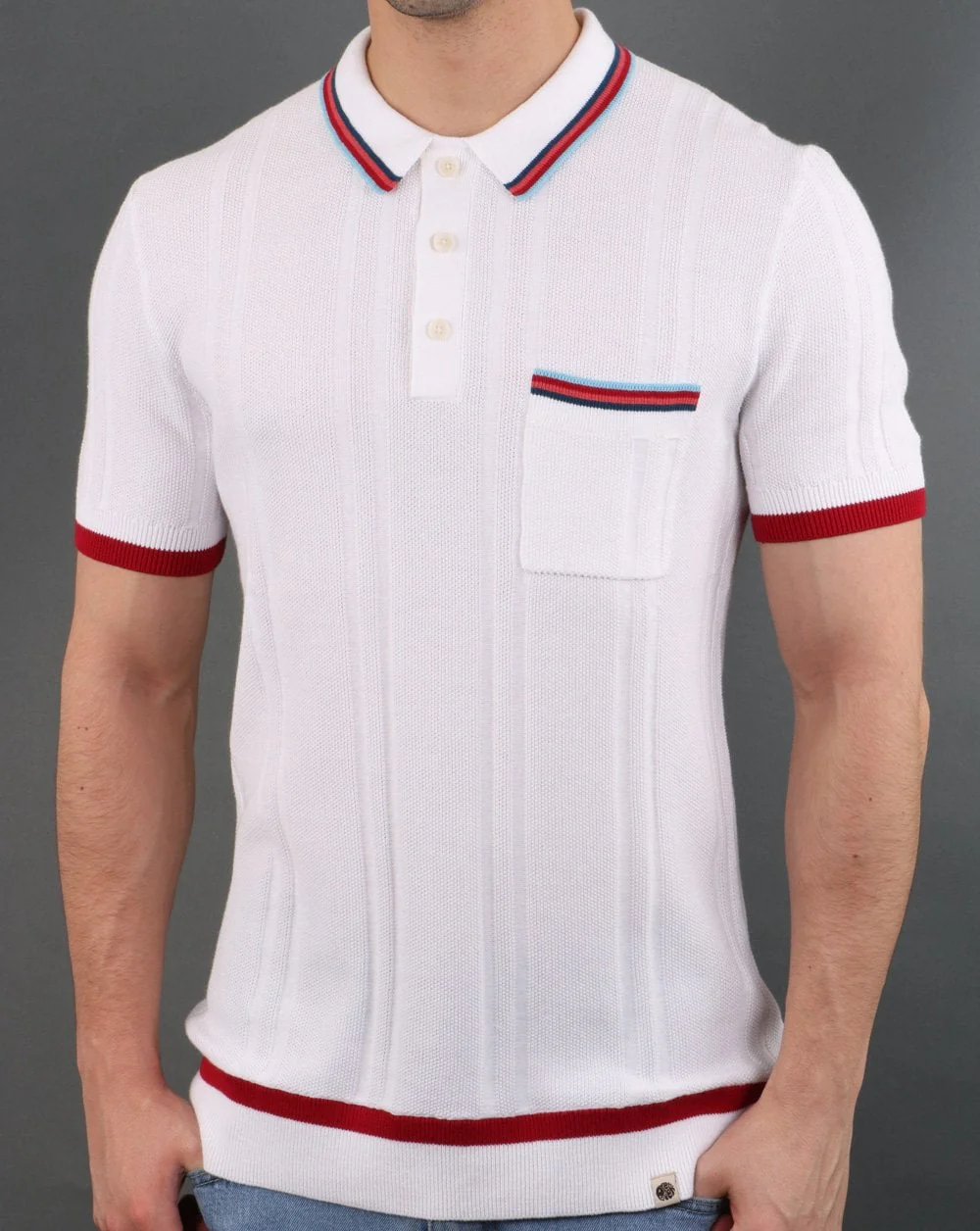 Pretty Green Stripe Pocket Knitted Polo Shirt White