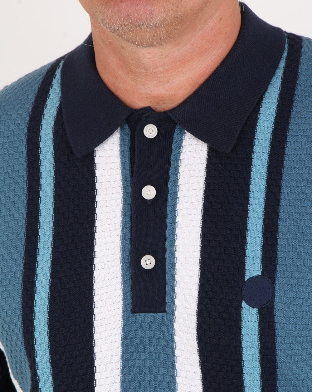 Pretty Green Striped Knitted Polo Navy - Image 2
