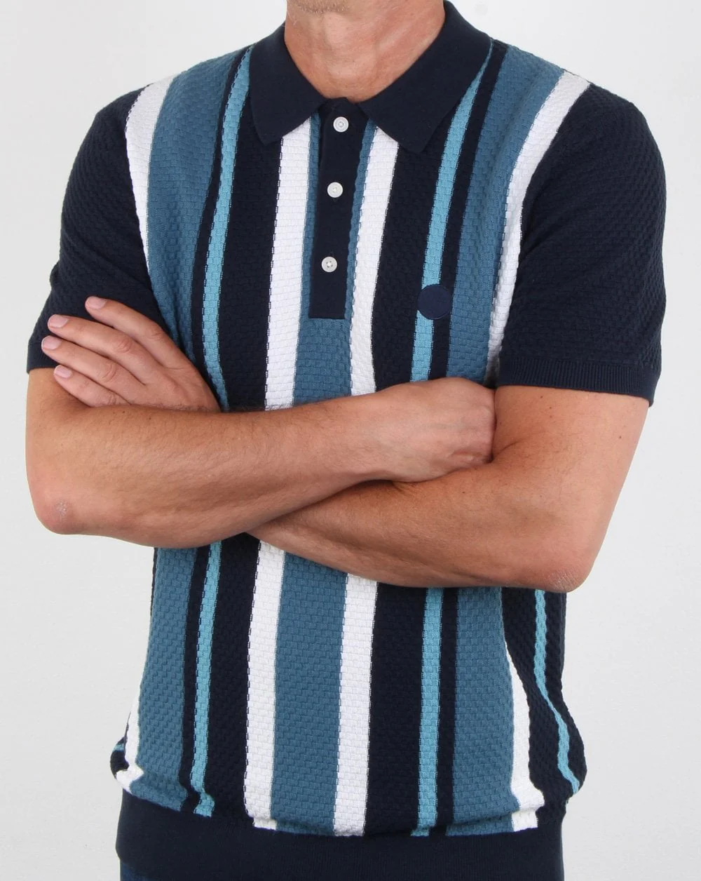 Pretty Green Striped Knitted Polo Navy - Image 3