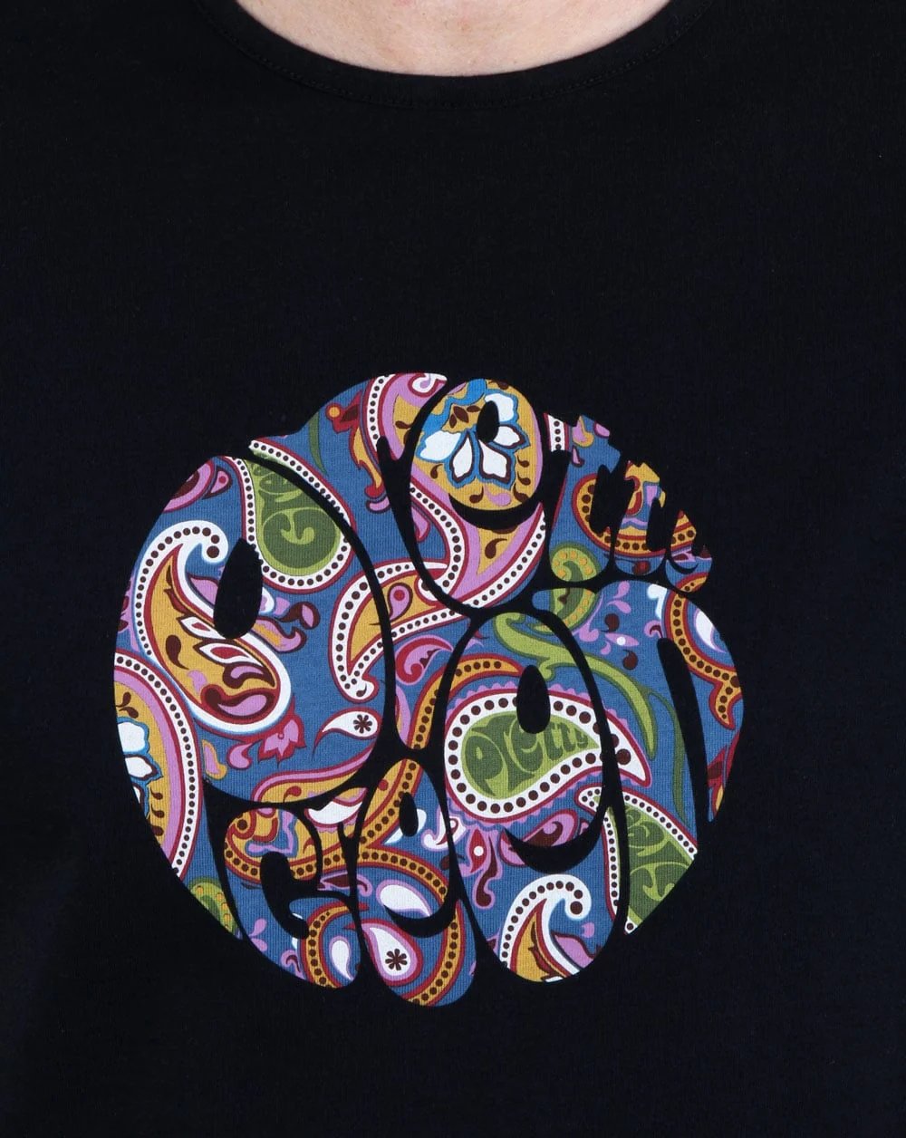 Pretty Green Thornley Paisley Logo T Shirt Black Vintage - Image 2