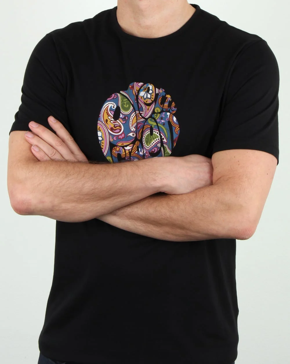 Pretty Green Thornley Paisley Logo T Shirt Black Vintage - Image 3