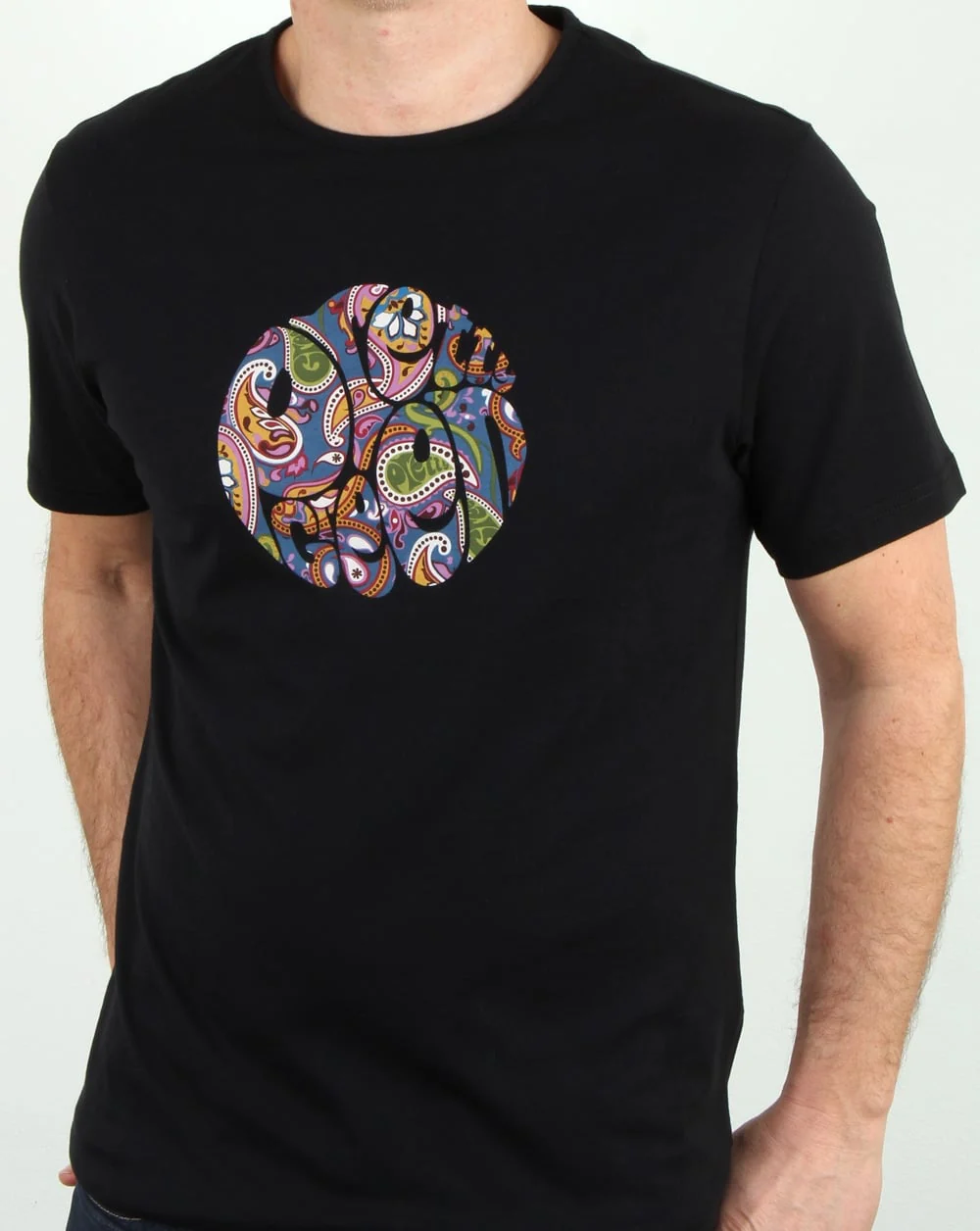 Pretty Green Thornley Paisley Logo T Shirt Black Vintage - Image 4