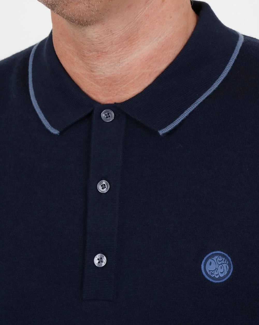 Pretty Green Tilson Knitted Polo Shirt Navy - Image 2