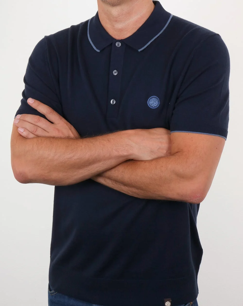 Pretty Green Tilson Knitted Polo Shirt Navy - Image 4