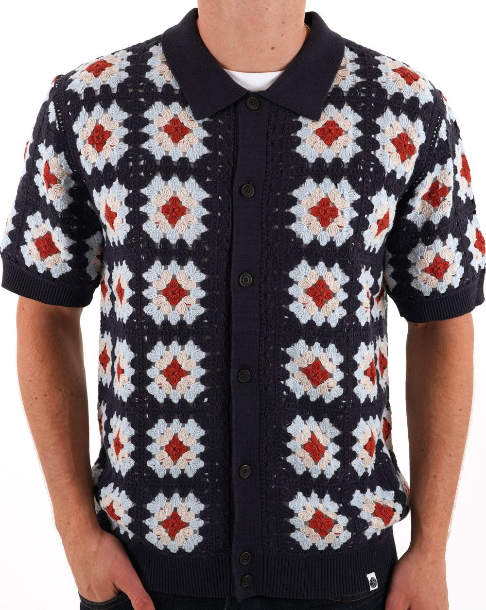 Pretty Green Timperley Geo Knit Shirt Navy
