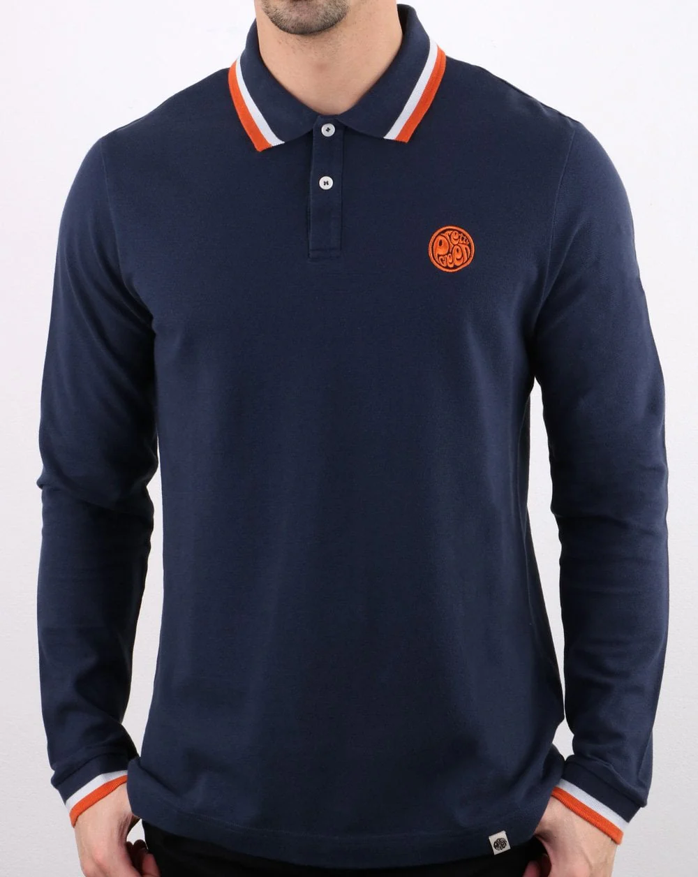 Pretty Green Tipped Long Sleeve Polo Navy