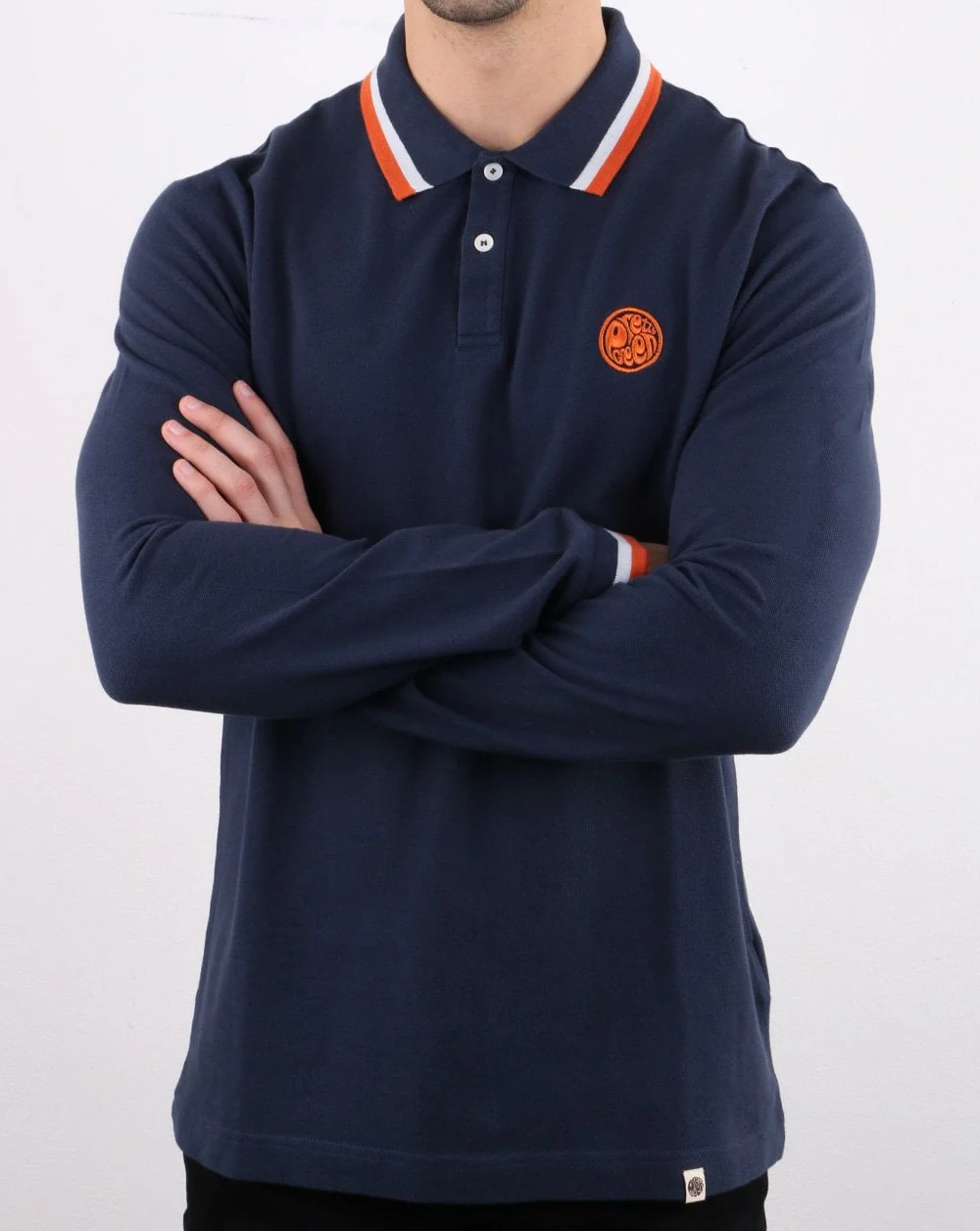 Pretty Green Tipped Long Sleeve Polo Navy - Image 2