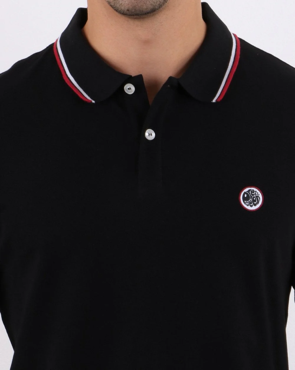 Pretty Green Tipped Long Sleeve Polo Shirt Black - Image 2