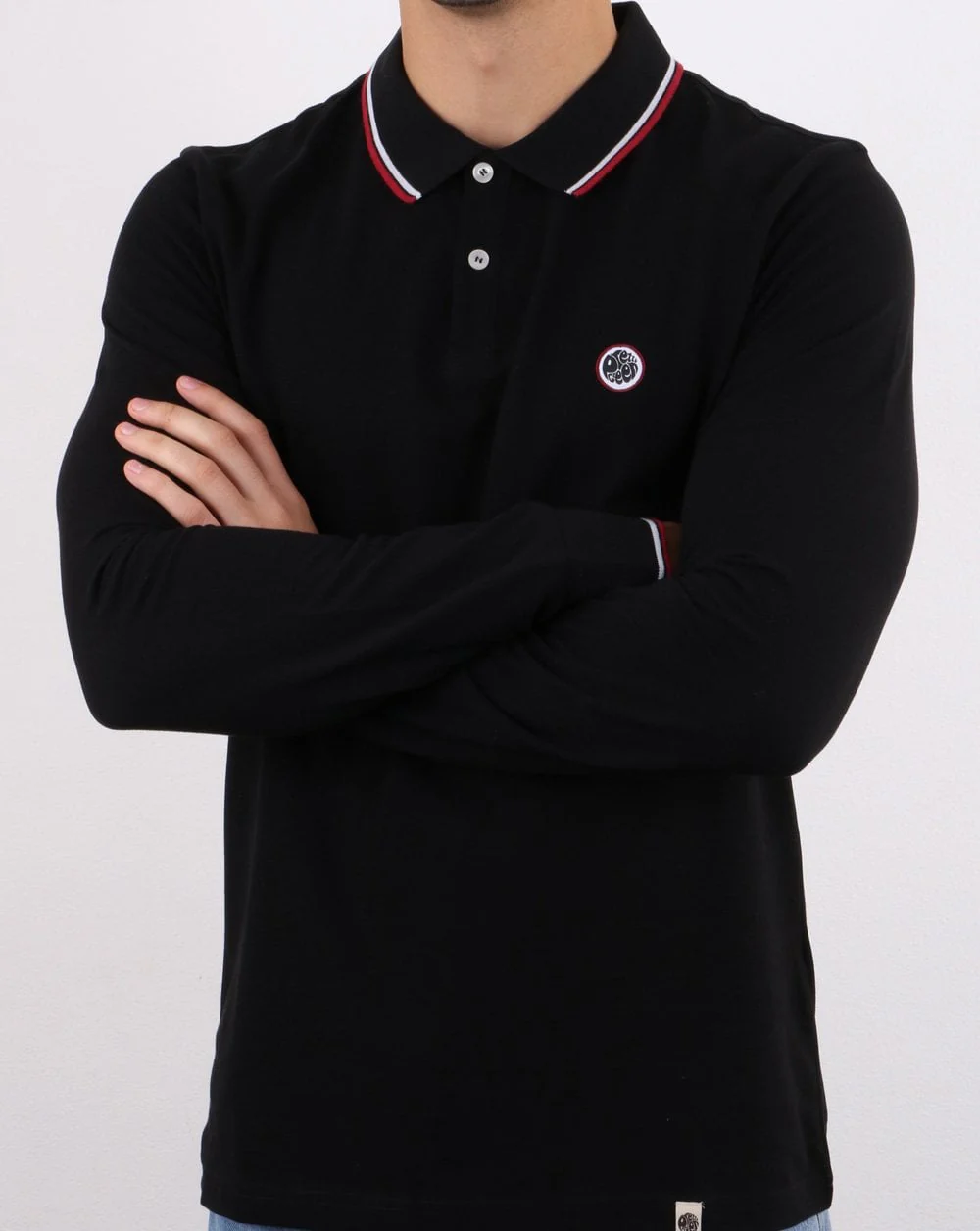 Pretty Green Tipped Long Sleeve Polo Shirt Black - Image 4