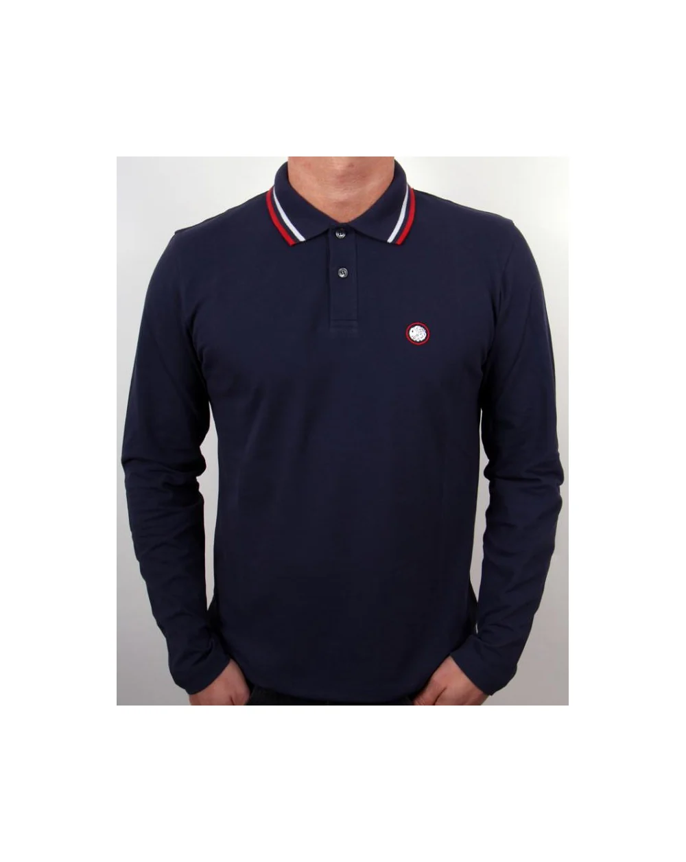 Pretty Green Tipped Long Sleeve Polo Shirt Navy