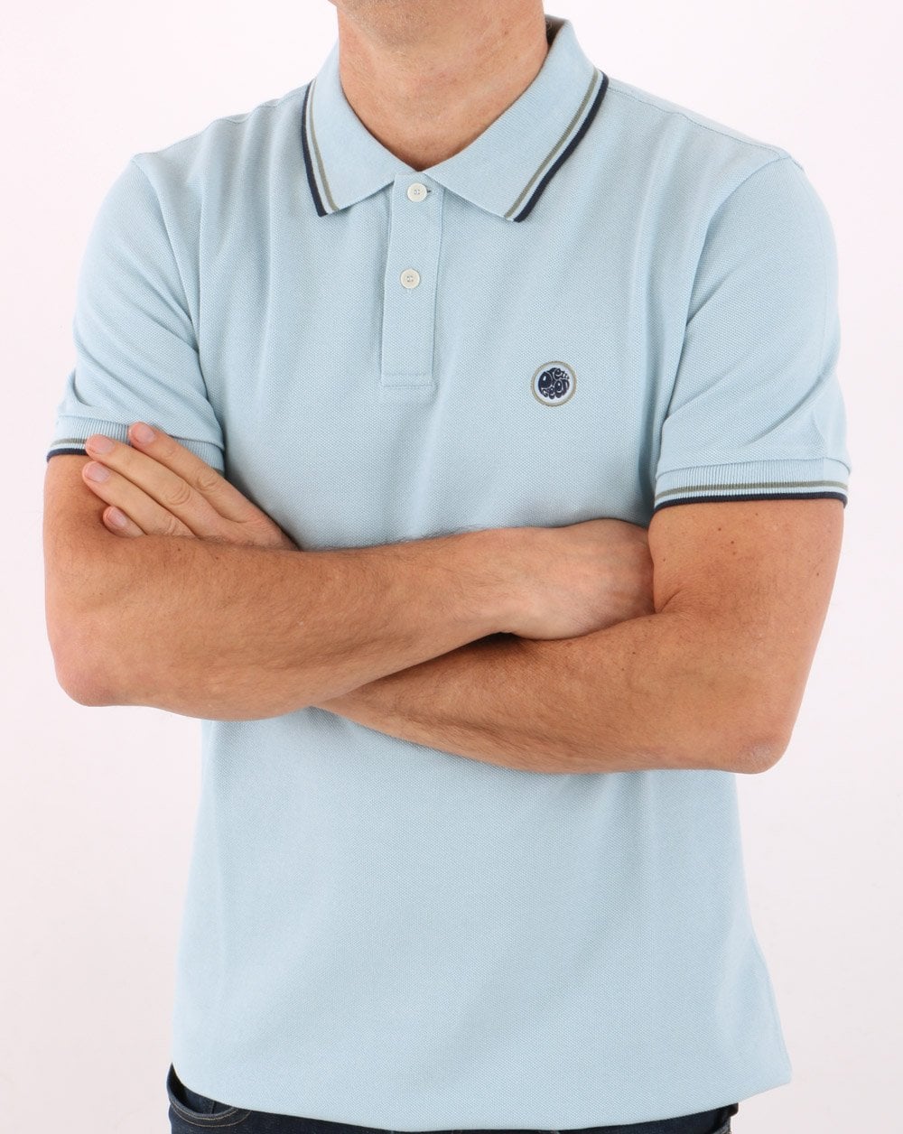 Pretty Green Tipped Polo Shirt Light Blue - Image 3