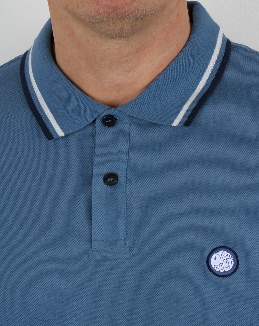 Pretty Green Tipped Polo Shirt Mid Blue - Image 2