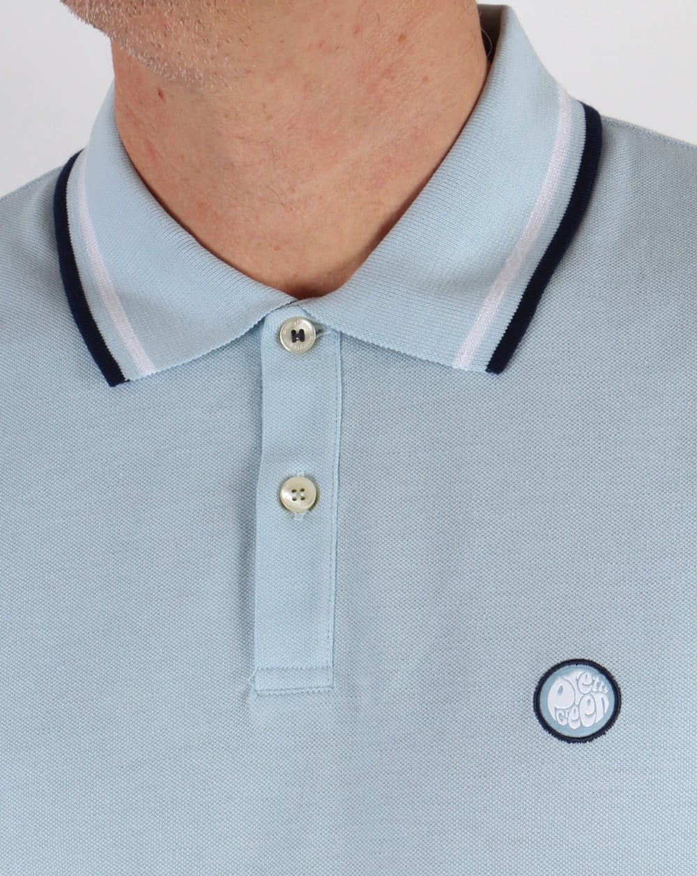 Pretty Green Tipped Polo Shirt Sky Blue - Image 2