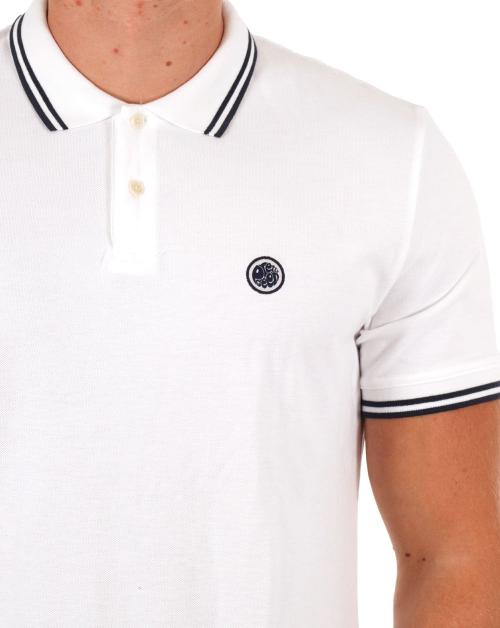 Pretty Green Tipped Polo Shirt White Navy - Image 2