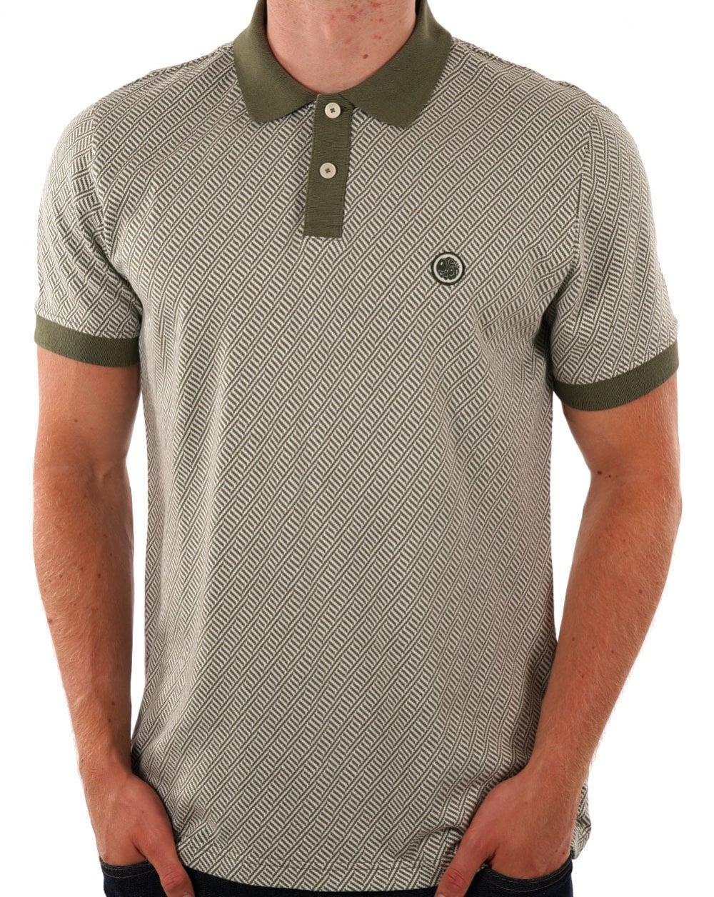 Pretty Green Travis Jacquard Polo Khaki Green