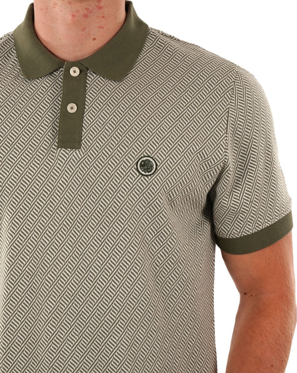 Pretty Green Travis Jacquard Polo Khaki Green - Image 2