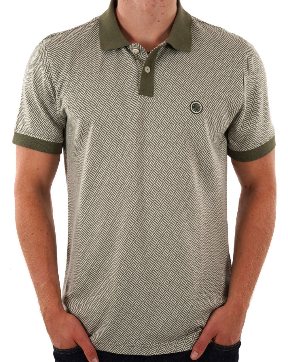 Pretty Green Travis Jacquard Polo Khaki Green - Image 3